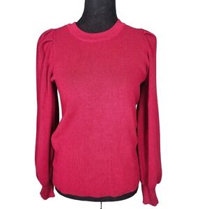 NWT The Limited Puff Sleeve Sweater Red Knit Crew Neck Long Sleeve Ribbed Medium